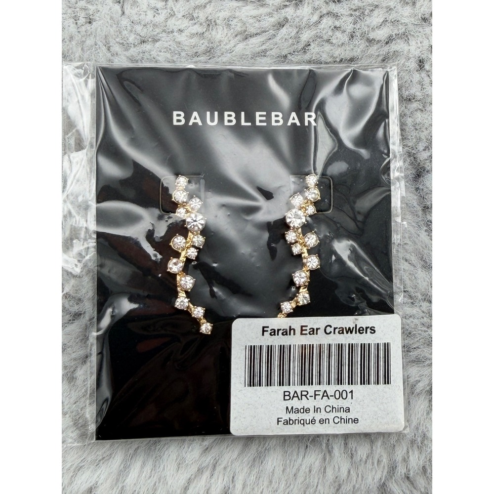 BaubleBar Farah Ear Crawlers Gold Tone Clear Crystal NEW